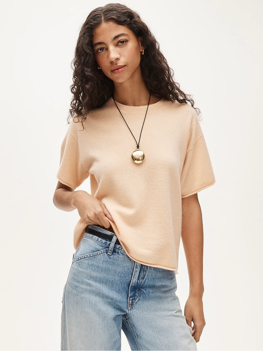 J. Crew Rolled Cashmere Relaxed Sweater Tee in Apricot Size Small